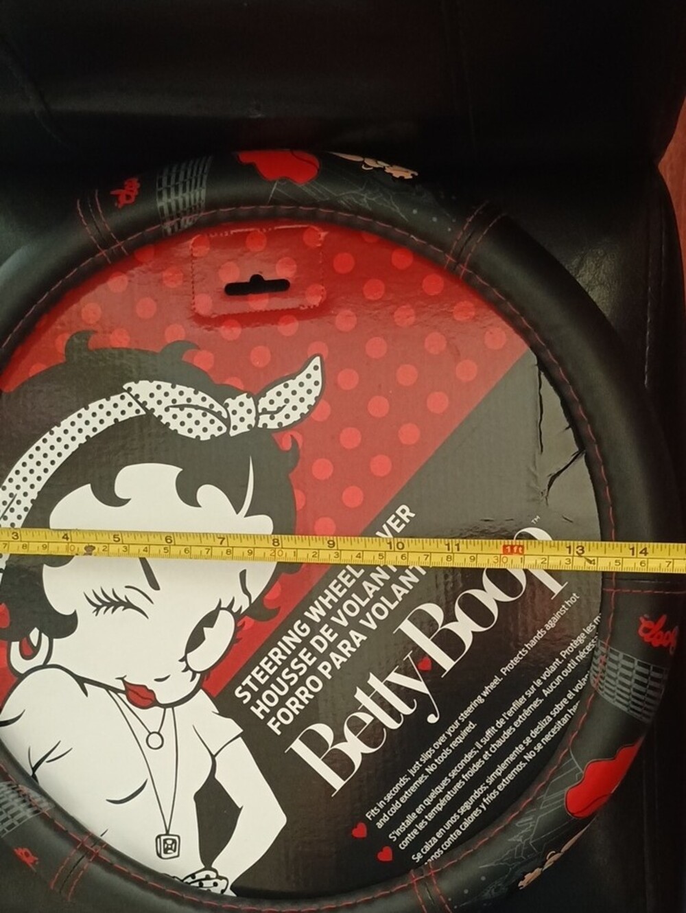 Betty Boop Red & Black Steering Wheel Cover with White Accent - Picture 4 of 6